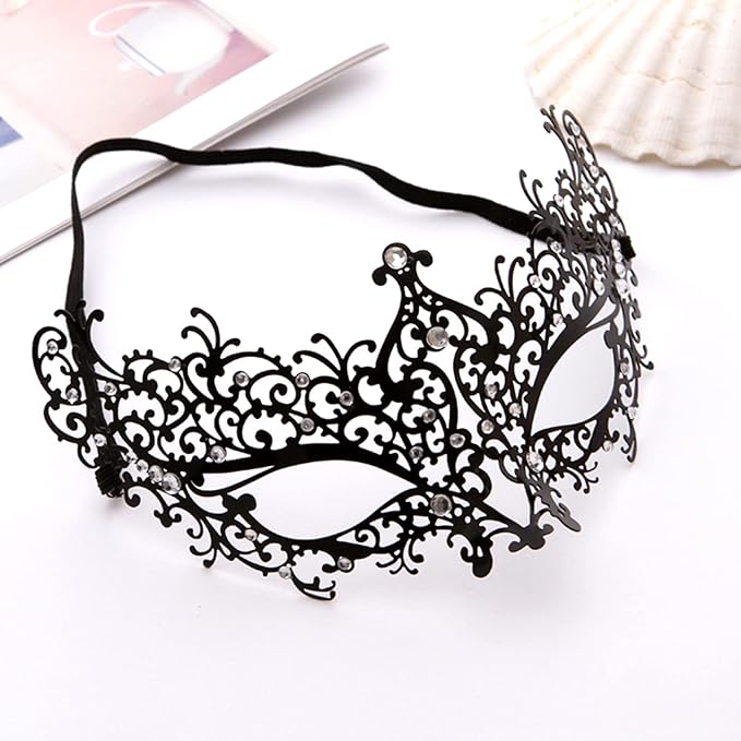 JOYFISCO Masquerade Mask for Women Metal Mask Shiny Rhinestone Venetian Party Prom Ball Bar Halloween Costume Accessory