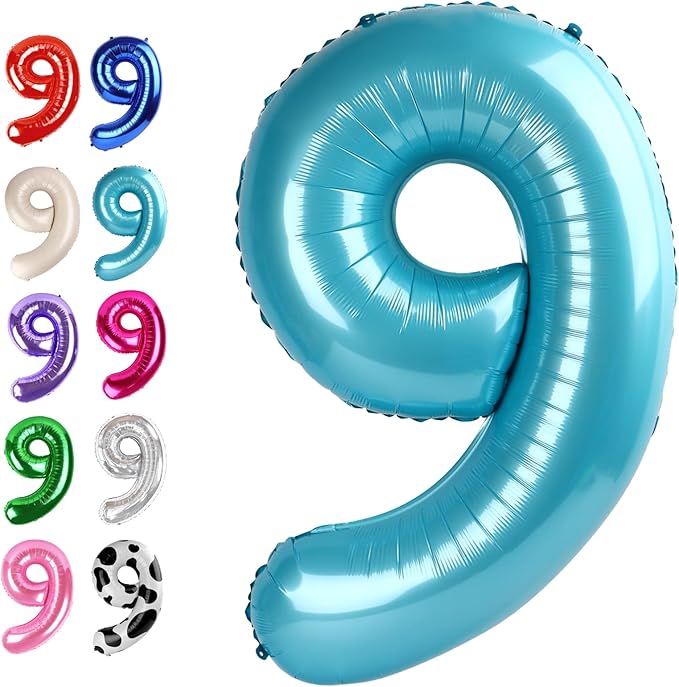 40 Inch Big Pearl Blue 9 Balloon Number, Jumbo Giant Happy 9th 19 29 39 49 99 Birthday Party Decorations, Large Nine Mylar Foil Anniversary Birthday Party Engagement Decorations