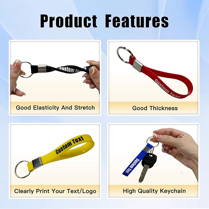 50 Personalized Silicone Keychains for Backpack Key Cellphone, Custom Silicone Keyrings CustomText/Icon for Adults