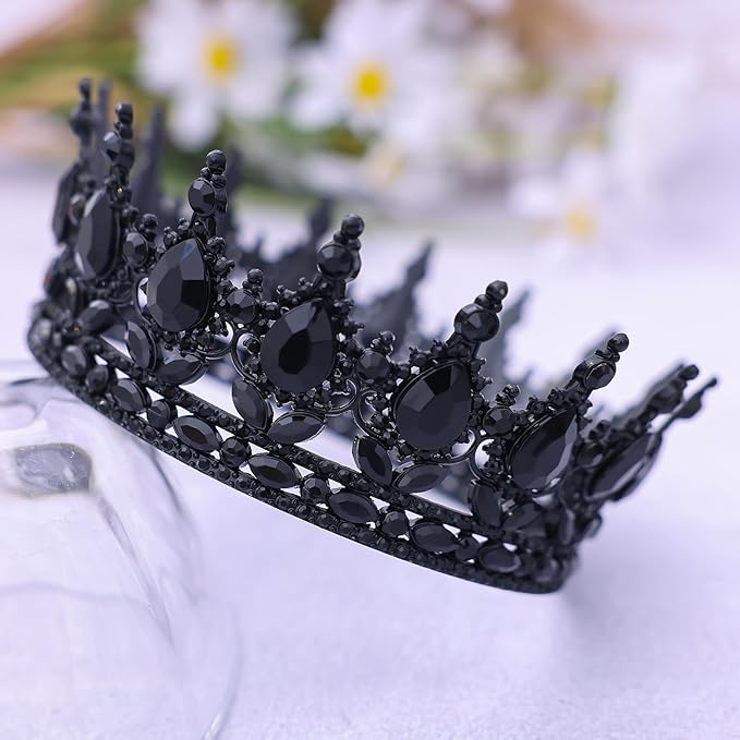 Black Queen Crown for Women Crystal Tiara for Girl Rhinestone Wedding Headband for Bride Hair Accessories for Costume Birthday Party Prom Gifts