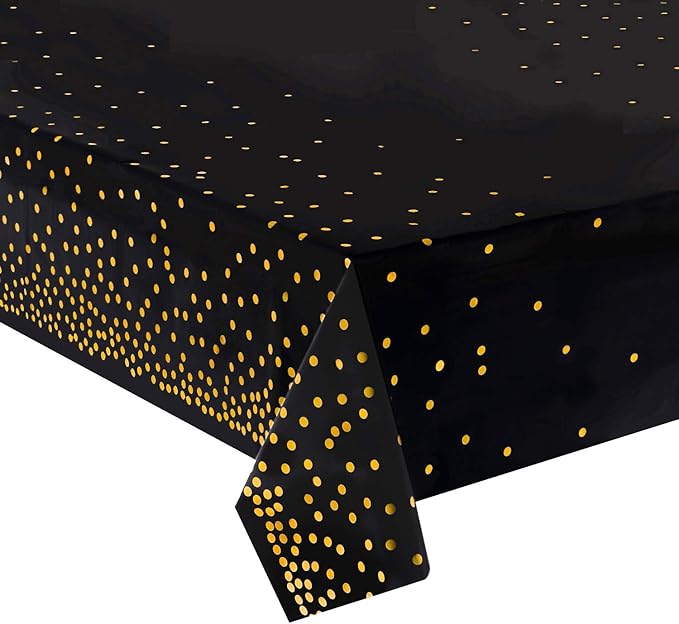 4 Pack Plastic Tablecloths for Rectangle Tables, Black and Gold Waterproof Disposable Party Table Cloths, Table Covers for Decorations, New Year Graduation Birthday Cocktail, 54" x 108"