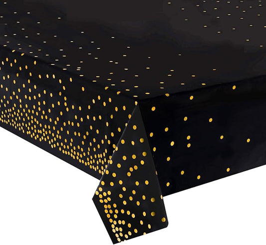 12 Pack Plastic Tablecloths for Rectangle Tables, Black and Gold Waterproof Disposable Party Table Cloths, Table Covers for Decorations, Graduation, Birthday, Cocktail Party, 54" x 108"