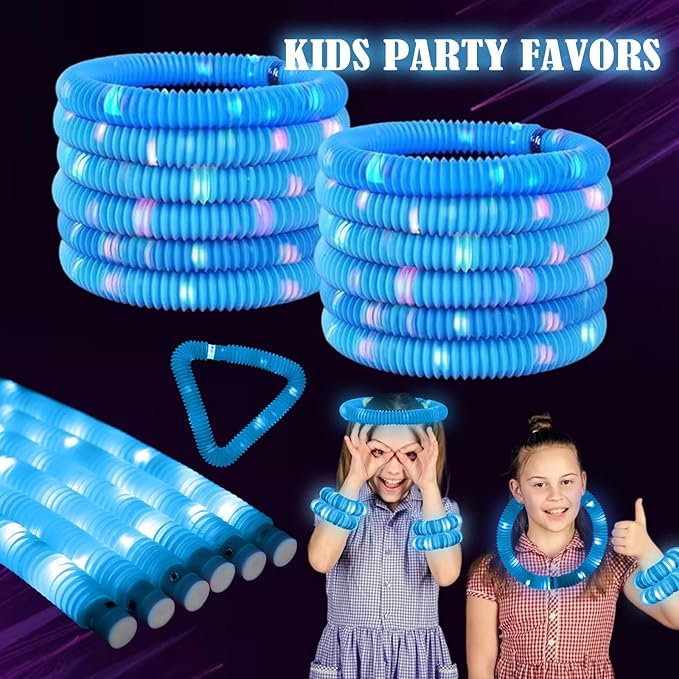 Blue 12PCS Light Up Pop Fidget Tubes Party Favors-Glow in The Dark Party Supplies for Kids and Adults, Perfect for Festivals, Birthday Parties, Raves, Concerts, and Camping Decorations