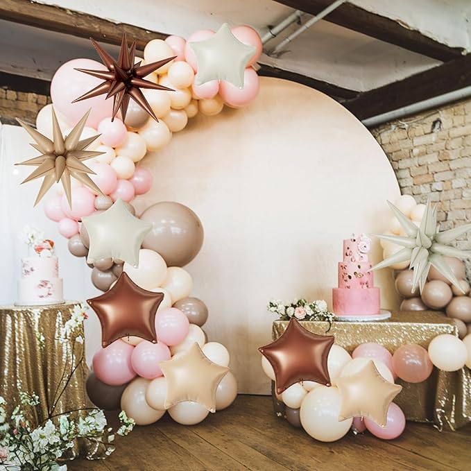 16 Pcs Cream Caramel Brown Star Balloons,22/18/10 Inch Foil Neutral Balloons, Balloon for Kids Girl Boy Birthday Boho Wedding Bridal Baby Shower Party Decorations