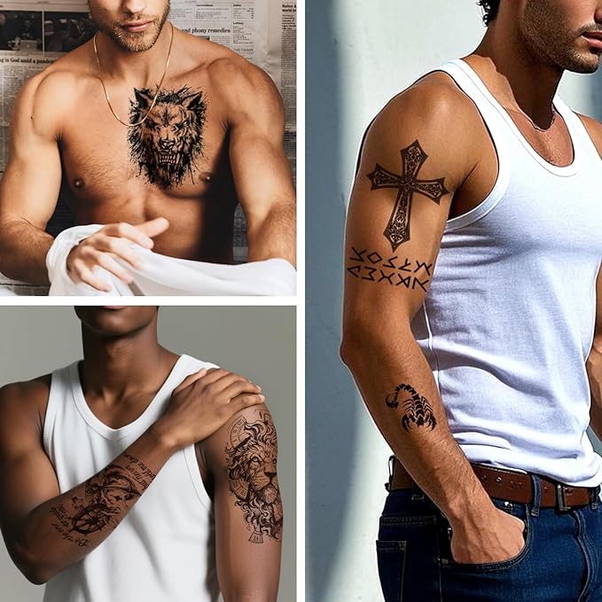 Aresvns 24 Sheets Temporary Tattoo for Adults and kids,USA Eagle and Flag Device, 3D Military Lion Wolf Skull Totem Fake tattoo, Fourth of July Memorial Day Labor Day Decorations Patriotic Tattoos