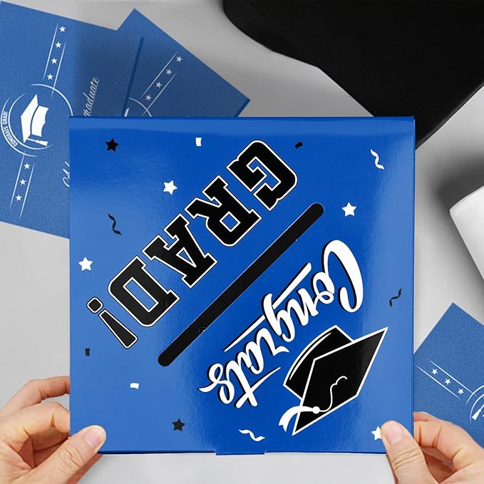 Gatherfun Graduation Decorations 2025 Graduation Box Graduation Card Box for Graduation Gift Graduation Party Favors Decor Party Supplies Blue
