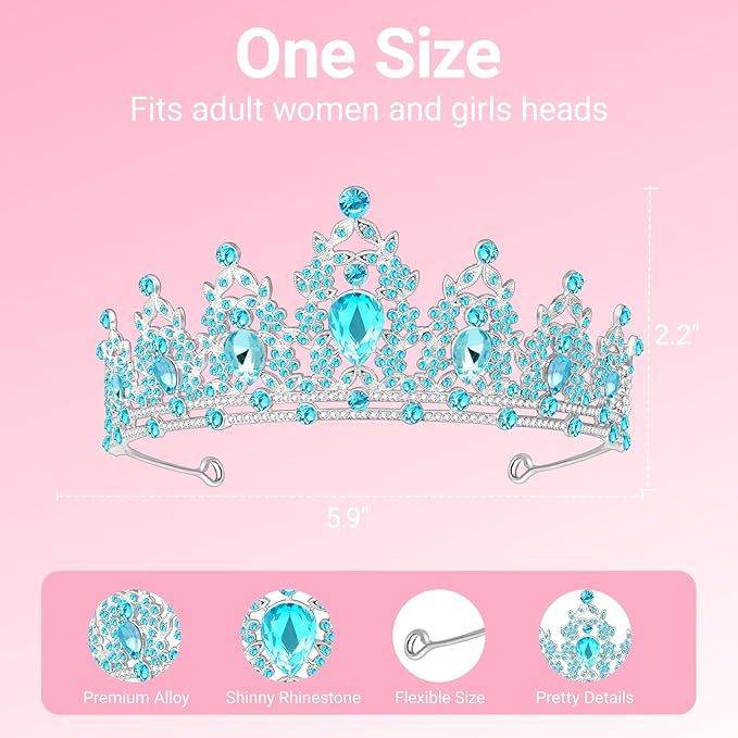Tiara Crown for Women, Headband Hair Accessories for Birthday Wedding Party Costume (C-Blue)