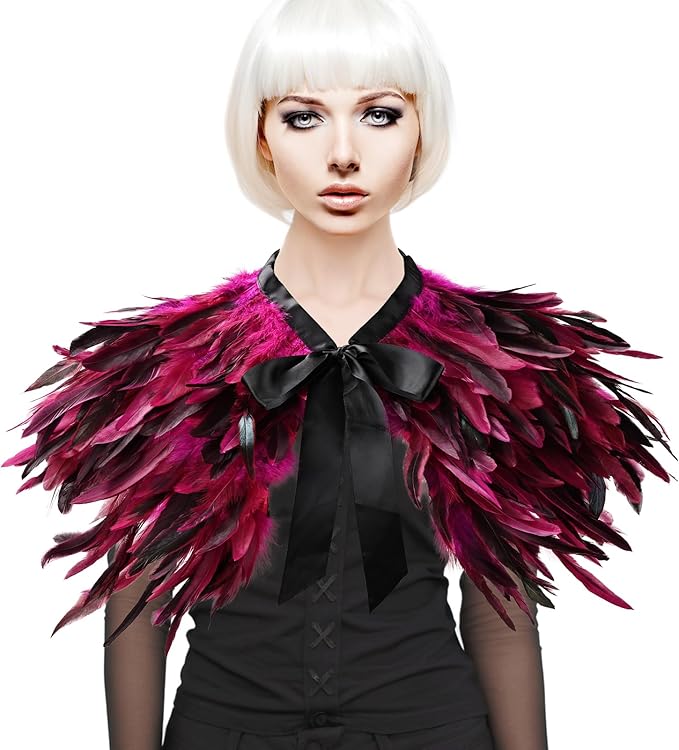 Gothic Natural Feather Shrug Feather Shawl Wrap Cape Victorian Collar for Halloween Cosplay Party Costume Accessories