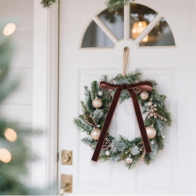 Yilloog 3/8'' 5/8'' 1'' 90 Yards Christmas Velvet Ribbon Vintage Satin Fabric Velvet Ribbon Roll for Christmas Tree Ornaments Decoration Gift Wrapping Bow DIY Crafts (Coffee)