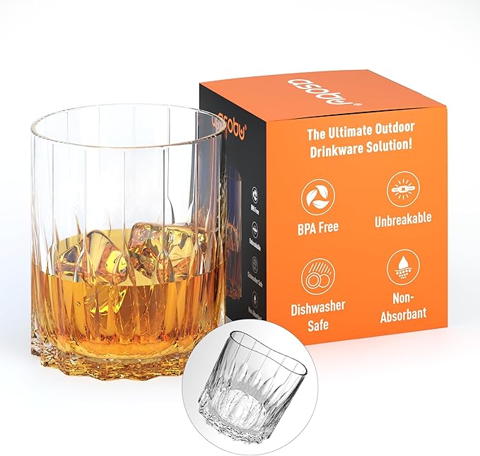asobu Unbreakable Drinking Glass, Premium LSR Clear Whiskey Glass, Bourbon Rocks Glass, Whiskey Glass, Perfect Outdoor Drinkware, Ideal Gift Ideas for Men, Unique Patented Design