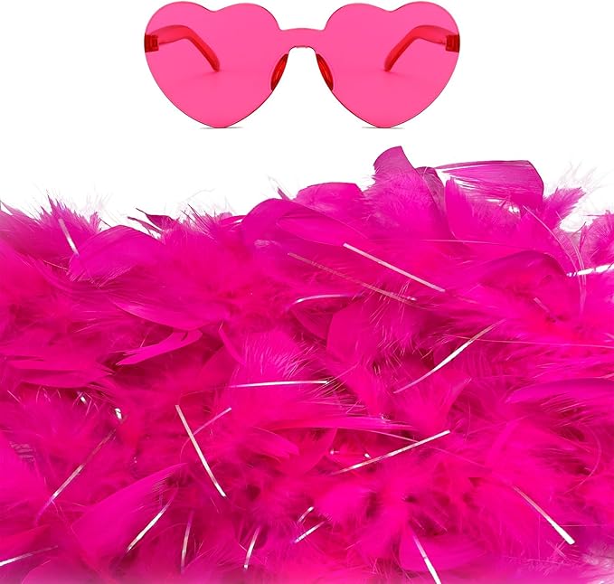 Feather Boa with Heart Rimless Sunglasses,4 ft Feather Boa for Bachelor Party Halloween Christmas Costume Accessory