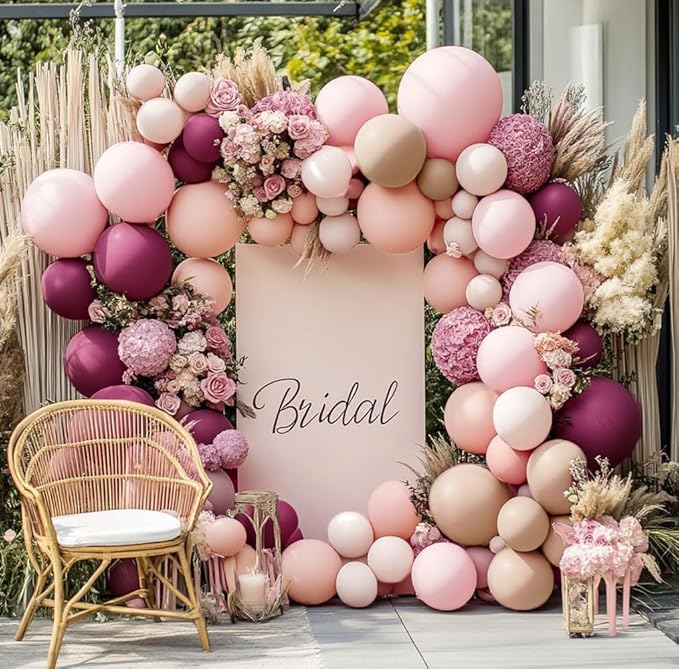 Burgundy Pink Balloon Garland Double Stuffed Pastel Pink Nude Beige Plum Mauve Lavender Latex Balloons Arch Kit for Birthday Wedding Baby Bridal Shower Decoration