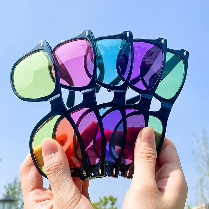SUNOVELTIES 12/24 Pack Neon Party Sunglasses Mirrored/Jelly Lens Bulk Glasses Horn Rimmed Eyewear for Men Women