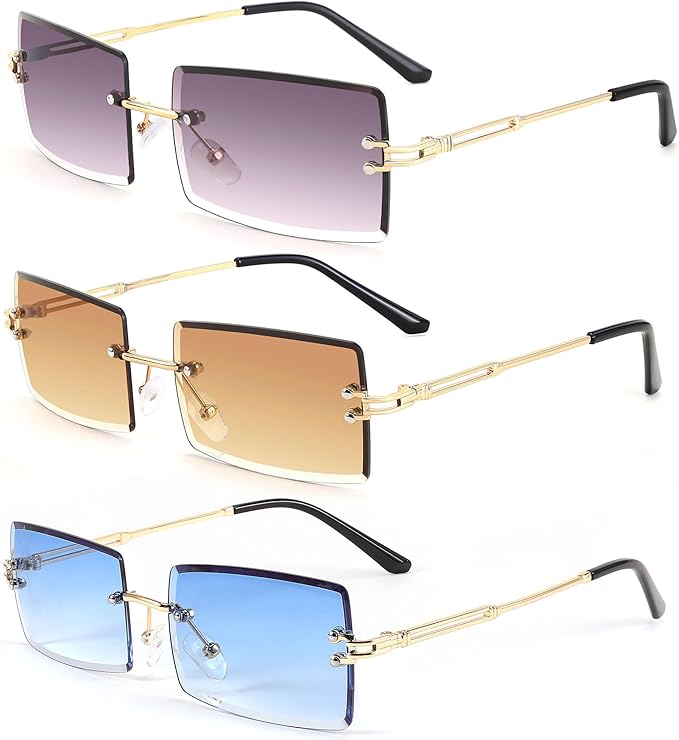FEISEDY Vintage Rimless Sunglasses Rectangle Frameless Candy Color Glasses Women Men B2642