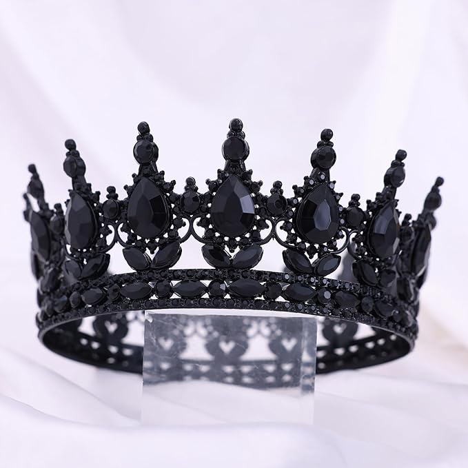 Black Queen Crown for Women Crystal Tiara for Girl Rhinestone Wedding Headband for Bride Hair Accessories for Costume Birthday Party Prom Gifts
