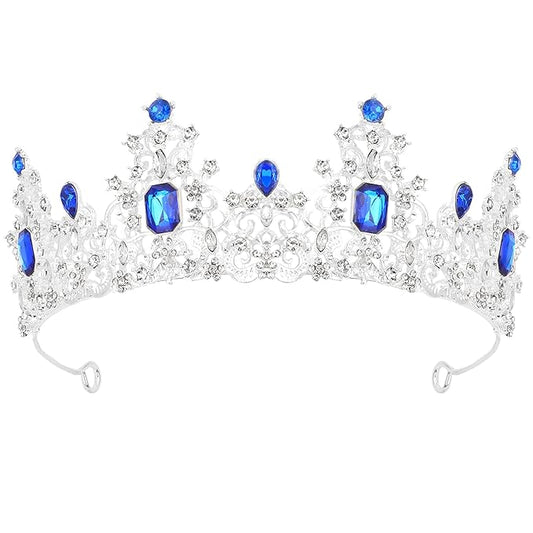 Didder Royal Blue Princess Crown Birthday Tiara Prom Queen Tiaras and Crowns for Women and Girls Headpiece Halloween Costume Hair Accessories