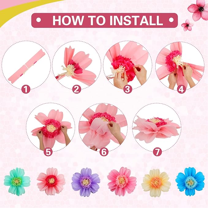 Crowye 24 Pcs Large Colorful Tissue Paper Flowers Decorations 20" Giant Fiesta Crepe Paper Flowers for Wall Decor Backdrop Mexican Wedding Birthday Baby Shower Carnival Party Craft (Colorful)