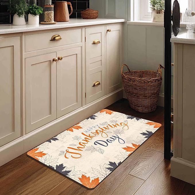 Fall Welcome Maple Leafs Decorative Door Mat, Autumn Thanksgiving Doormat for Indoor Outdoor Entrance Floor Mats,Fall Pumpkins Non Slip Harvest Vintage Decor Rubber Welcome Mats 30" x 18" Inch