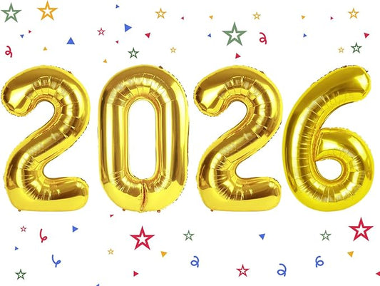 2026 Balloon - Gold Birthday Number Balloons, 40 Inch Large Foil Balloons for Men Women Boys Girls Gold Themed Birthday Decorations，Number 2026 Balloon