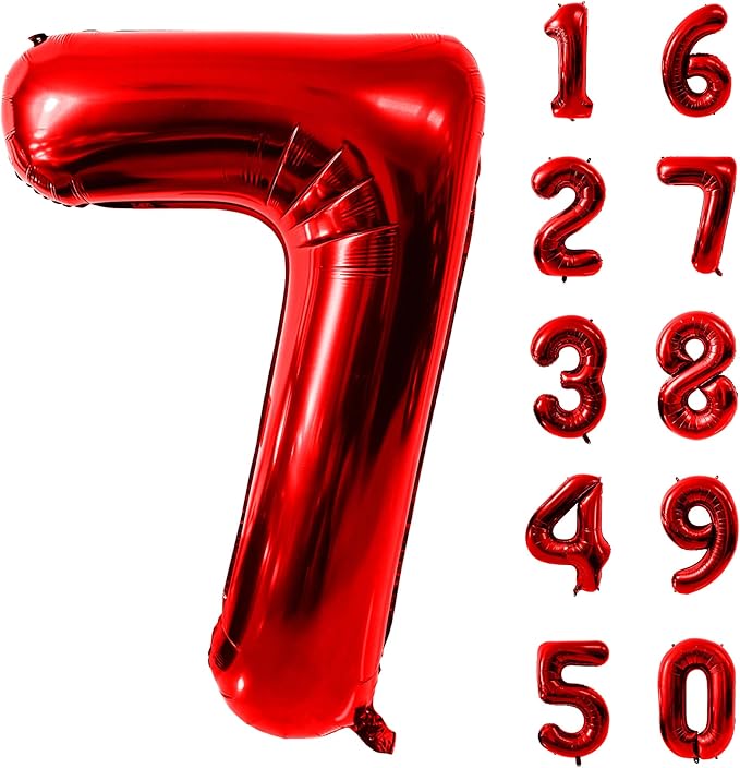 40 Inch Red Number 7 Balloon Large Red Foil Balloon Red 7 Balloons Mylar Helium Balloon for 7th Birthday Party Decorations Girls Boys Baby Shower Wedding Anniversary Decoration
