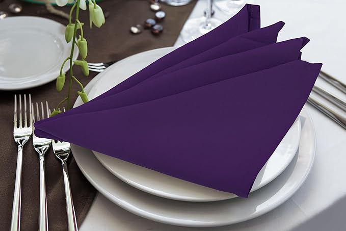 Utopia Home [24 Pack, Purple] Cloth Napkins 17x17 Inches, 100% Polyester Hemmed Edges, Washable and Reusable Ideal for Parties, Weddings and Dinners