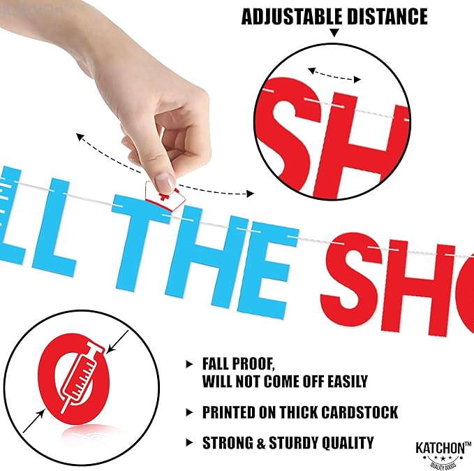 Katchon, Blue and Red Nurses Call The Shots Banner -10 Feet, NO DIY | Nurse Graduation Banner, Nurse Garland for Nurse Graduation Party Decorations | Grad Decorations 2025, nurse Party Supplies