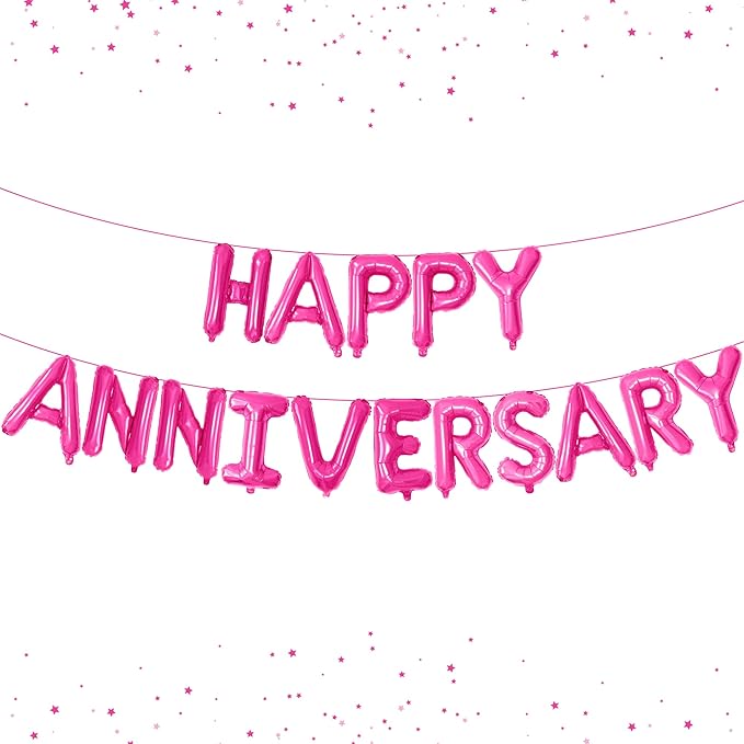 KatchOn Hot Pink Anniversary Balloons - 16 Inch | Pink Happy Anniversary Banner & Decorations