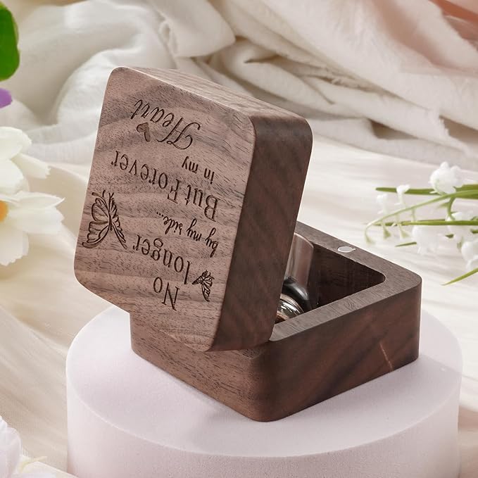 SOITIS Wooden Box for Ashes - Small Glass Urn for Human Ashes Keepsake, Mini Urns for Ashes Cremation Holder, Funeral Keepsake for Women Men - Black Wings Urn