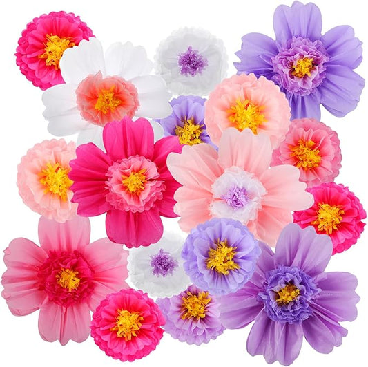 Crowye 12 Pcs Large Colorful Tissue Paper Flowers Decorations 20" Giant Fiesta Crepe Paper Flowers for Wall Decor Backdrop Mexican Wedding Birthday Baby Shower Carnival Party Craft (Bright Color)