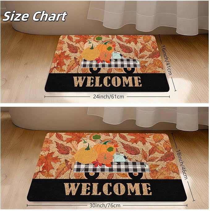 Welcome Fall Truck Door Mat, Vintage Fall Truck Decor for Covered Outdoor Area Pumpkin Welcome Mat for Autumn Halloween Thanksgiving Farmhouse Decor, 24"x16"inch