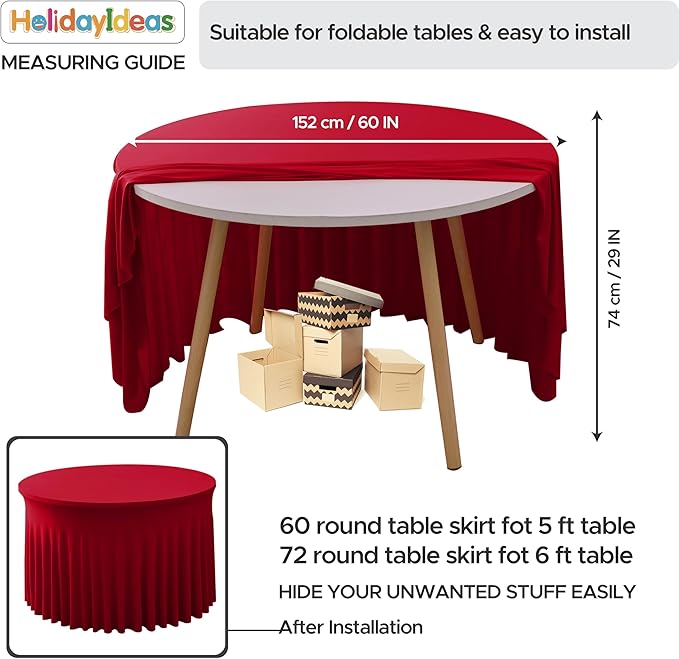 HolidayIdeas 6 Pack Red Spandex Table Skirt for 60 Inch Round Table, Fitted Stretch Covers for Christmas Receptions, Holiday Galas