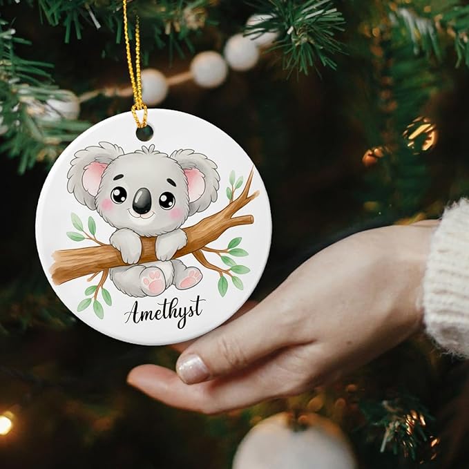 Personalized Name Cartoon Koala Ornament Christmas, Baby Koala Animal Ceramic Ornament, Koalas Xmas Decor Gift for Kids Children Son Daughter, Customized Koalas Keepsake Decoration, Wildlife Gift