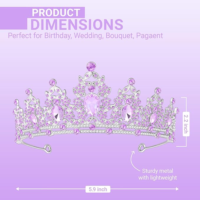 Tiara Crown for Women, Queen Tiara for Birthday Prom Bridal Party Custome Purple