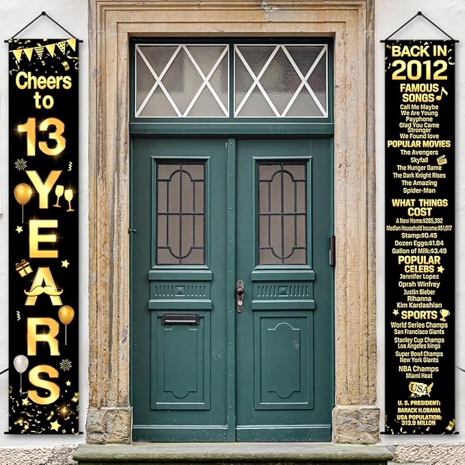 13th Birthday Party Anniversary Decorations Cheers to 13 Years Banner Party Decorations Welcome Porch Sign for Years Birthday Supplies (13th-2012)