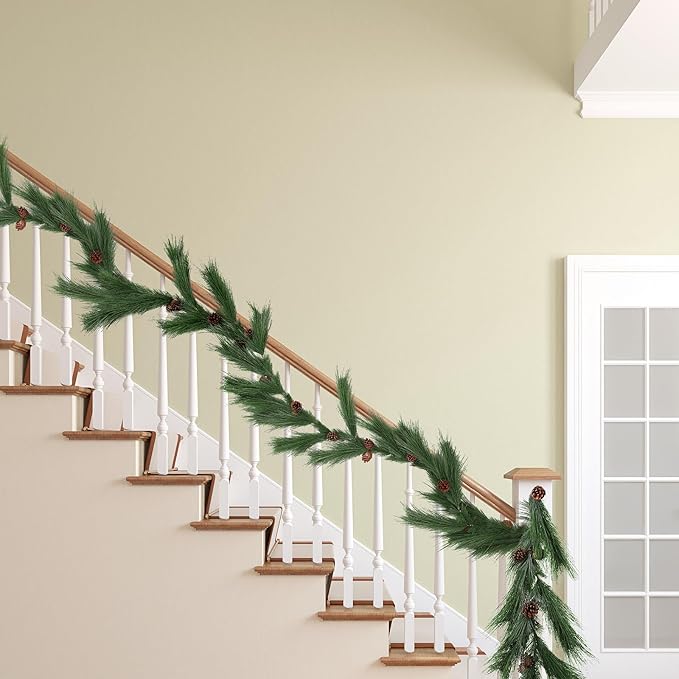 Jutom 13 ft Christmas Deluxe Norfolk Pine Garlands Artificial Long Needle Pine Cone Classic Style Garland Realistic Xmas Cedar Garland for Holiday Mantle Table Indoor Outdoor Decor