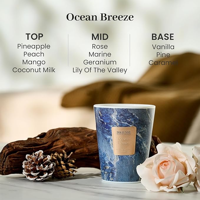 M&SENSE Ocean Breeze Scented Candles for Home, 3 Wick Highly Scented Jar Candle, 14.1 Oz 80H Long Lasting Burning Christmas Candle for Women, Aromatherapy Candles for Holiday Christmas Gift