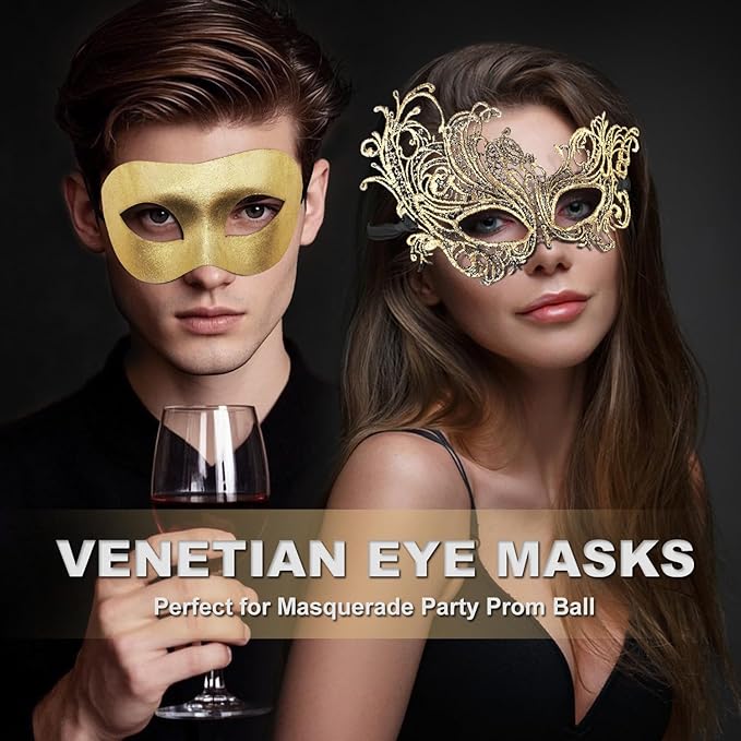 Couple Masquerade Mask for Women Men Shiny Venetian Mask Halloween Mask for Party Prom Ball Costume Lace Masks