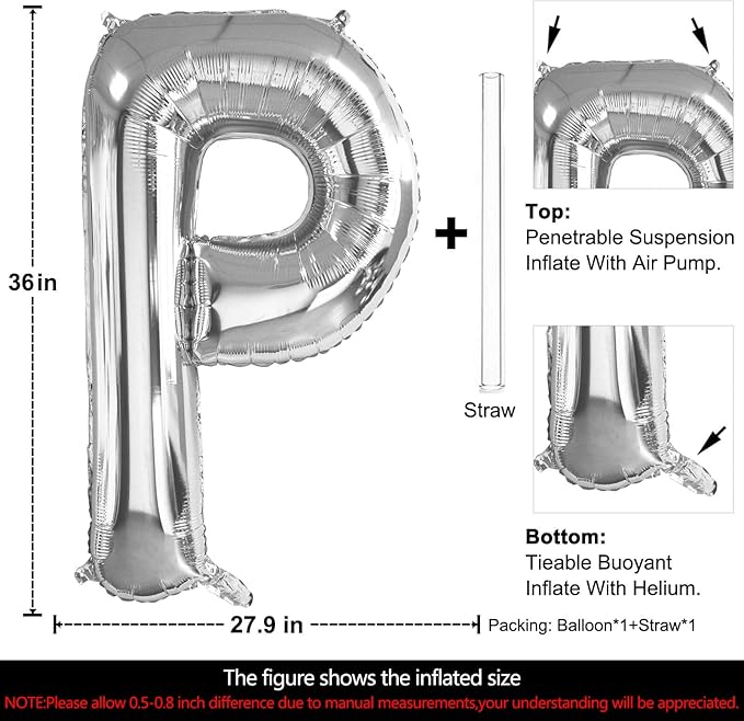 Lovoir 40 Inch Large Silver Letter P Balloons Big Size Jumbo Mylar Foil Helium Balloon for Birthday Party Celebration Decorations Alphabet Silver P