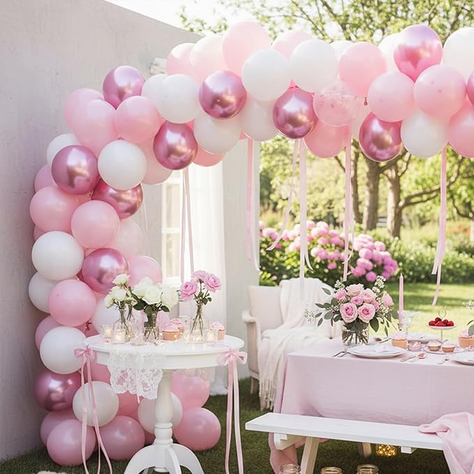 Pink Balloons Set, 12 Inch Metallic Light Baby Pink and White Balloon, Pearlpink Ivory Latex Balloons for Girls Women Birthday Baby Shower Wedding Valentine Bachelorette Easter Christmas Party Decor
