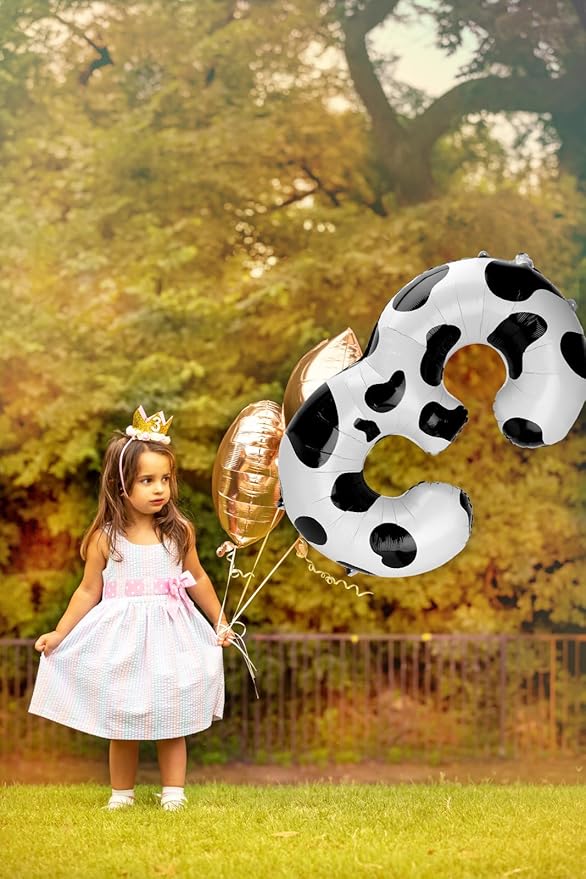 Cow Print Number Balloon Birthday Decorations, 40 inch Number balloon 0-9(Zero-Nine), Cow Balloon for Farm Birthday Party Supplies, Cow Themed birthday party Decorations (Number 3)