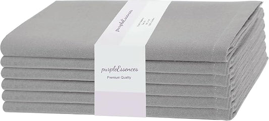 PurpleEssences Set of 6 Cloth Dinner Napkins 100% Cotton 18x18 Inch - Soft Durable Washable - Ideal for Farmhouse Party Christmas Holiday Winter - Perfect Everyday Use Table Linen - Ash Grey