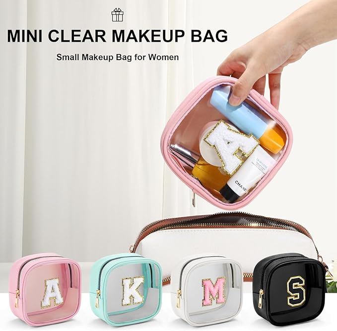 YOOLIFE Initial Make Up Bag Travel Toiletry Bag, Clear Makeup Bag Preppy Cosmetic Bags Organizer Travel Essentials Gifts for Women Teen Girlfriend Teacher Mom Birthday Mothers Day Gifts White G