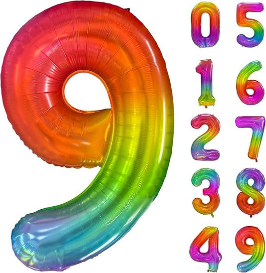 Rainbow Number 9 Balloon 40 Inch Rainbow 9 Balloon Giant Helium Foil Number 0 to 9 Balloons Birthday Wedding Party Digital Decorations Number 9