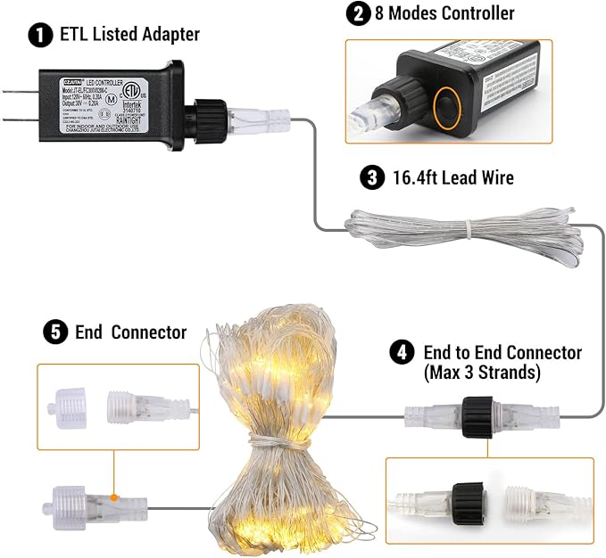 11.5ft x 5ft Christmas Net Lights Outdoor, 360 LED Net Lights with 8 Modes, Connectable, Timer, Waterproof Low Voltage Bush Mesh Fairy String Light for Yard Bush Christmas Indoor Decor (Warm White)