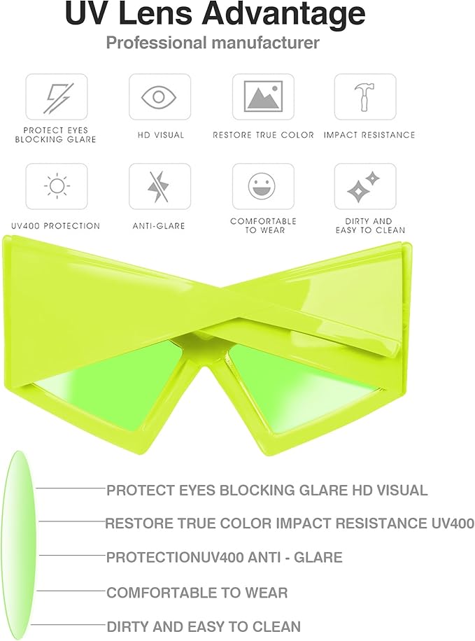 DANGCOS 80s Funny Glasses,Oversized Cat Eye Sunglasses Women,Max Face Width 5.9In Disco Accessories