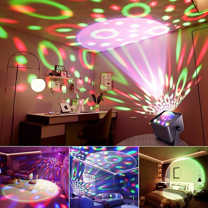 Disco Ball Party Lights Disco Light Sunset Lamp Projector with White+RGB+UV+YGB Modes LED Strobe DJ Stage Lights for TIK Tok Live Photography Parties Home Room Dance Birthday Christmas Halloween Decor