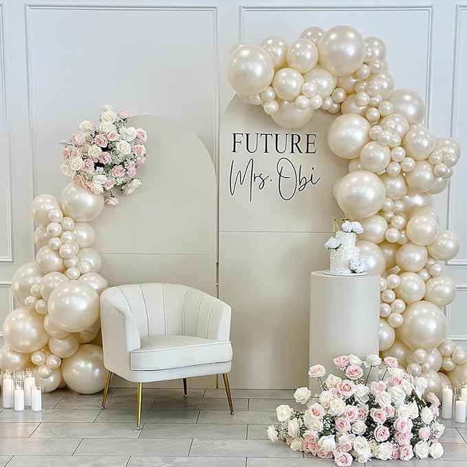 Pearl White Balloons Arch Double-Stuffed White Balloons Garland Ivory Balloon Different Sizes 18/12/10/5inch 61pcs Cream Beige Latex Balloons for Wedding Bridal Birthday Anniversary Decorations
