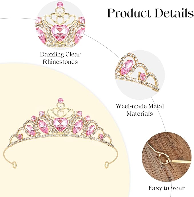 CAVETEE Crown and Tiara for Women, Princess Tiara Heart Crown Happy Birthday Decorations for Party Pageant Hair Accessory