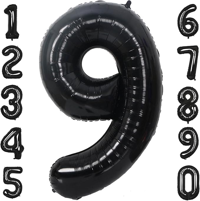 40 Inch Black Number 9 Balloons Helium Giant Black 9 Balloons for Birthday Party Decorations Anniversary Baby Shower Photo Shoot Supplies