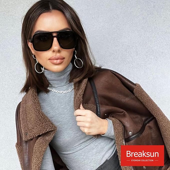 Retro Aviator Sunglasses for Women Men Trendy Classic 70s Square Green Aviator Sun Glasses Vintage Shades